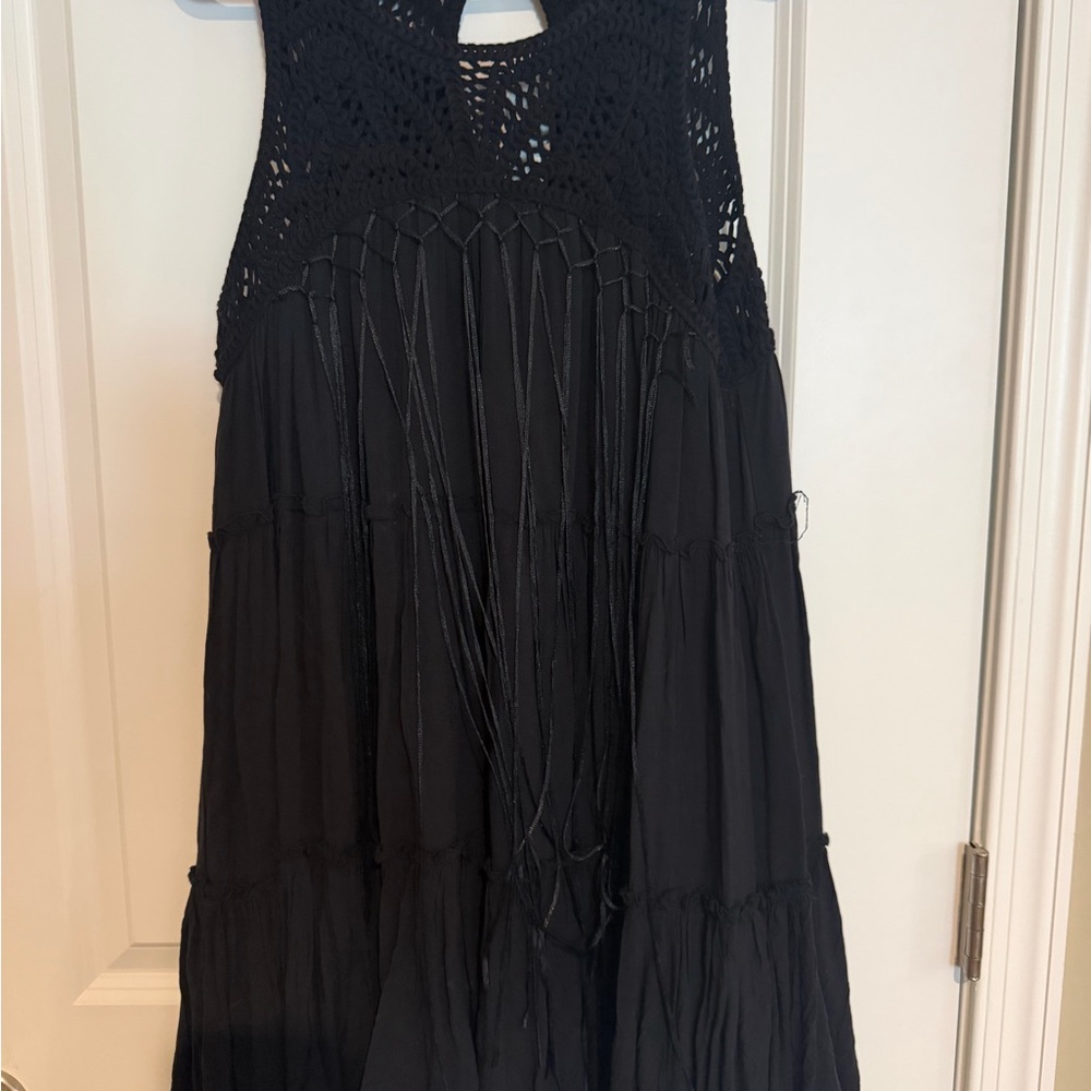 Altar'd State Black Crochet Fringe Maxi Dress